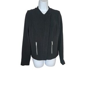 Bar III Black Moto Jacket Women's M Asymmetrical Zip Textured Stretch‎ Lined